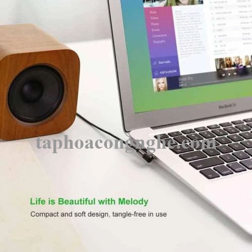 ugreen 60178 0.5M bẻ góc 90 độ cáp 3.5mm màu đen đầu xanh dương mạ vàng 24k 50cm AV112 30060178